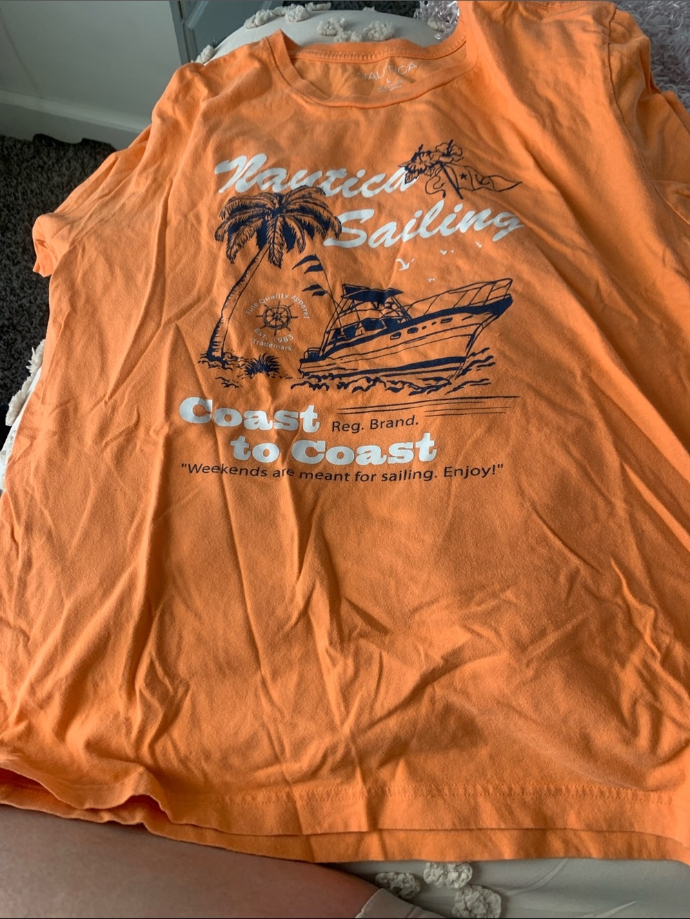 Nautica Orange Short Sleeve Sailing Graphic T-Shirt
